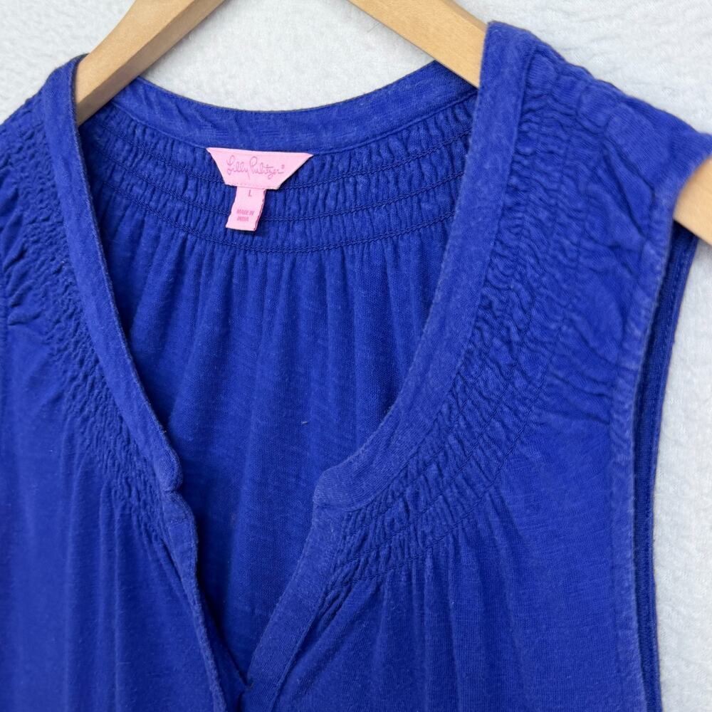 LILLY PULITZER Dress L Essie Tank Mini Smocked Popover Cotton Modal Blue - Picture 6 of 12